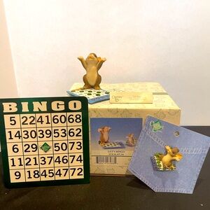 Charming Tails Let’s Bingo Figurine & Lapel Pin Fitz & Floyd